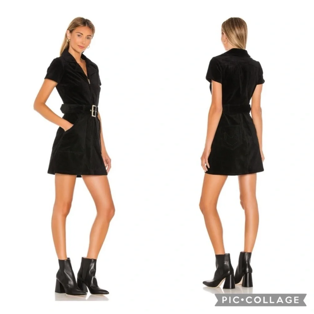 Show Me Your MuMu Dress Outlaw Mini Belted in Corduroy Black